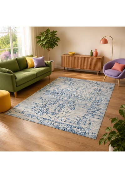 Kartela Halı Siro Halı Kaymaz Taban Makinede Yıkanabilir Halı Mavi - 100 X 150 Cm