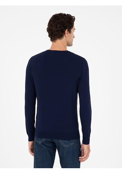 Cacharel Lacivert Slim Fit Bisiklet Yaka Triko Kazak