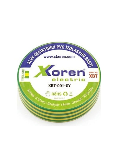 Xkoren İzole Bant 10mt Sarı-yeşil -10 Adet