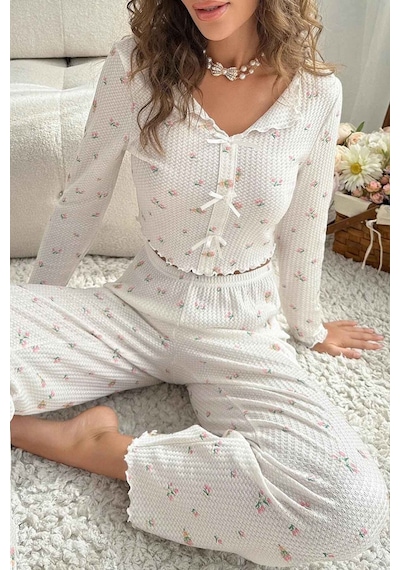 Merry See Özel Örme Kumaş Baskılı Uzun Kollu Pijama Takımı 001