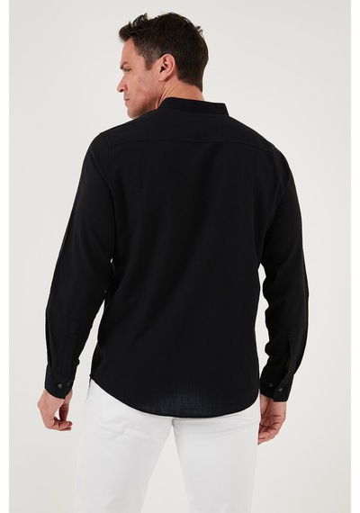 Buratti Keten Görünümlü Pamuklu Regular Fit Hakim Yaka Erkek Gömlek Cf25S112637 Siyah