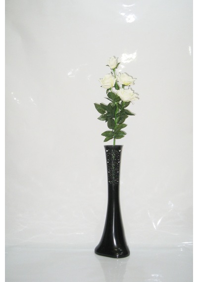 60 Cm Desenli Siyah Vazo Beyaz Gül