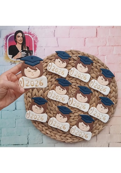 Kız Ve Erkek Karışık Mezuniyet Kep Ve Diplomalı Model Butik Kurabiye - 20 Adet