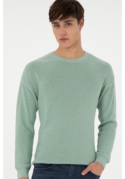 U.S. Polo Assn.  Erkek Regular Fit Bisiklet Yaka Yeşil Melanj Basic Kazak 50298267-VR115