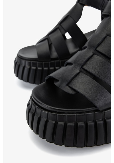 Valmenti Kadın Hakiki Deri Siyah Deri Düz Sandalet 1141 842 Bn Sndlt Y26 Black Leather