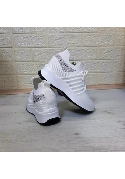 M.p 1669 Beyaz İçten Gizli Topuk 7cm Taşlı Kadın Spor Ayakkabı 001