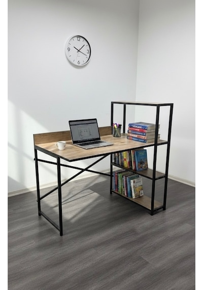 3 Raflı Çalışma Masası 60x120 - Bilgisayar Ofis Ders Masası Oyuncu Masası Siyah