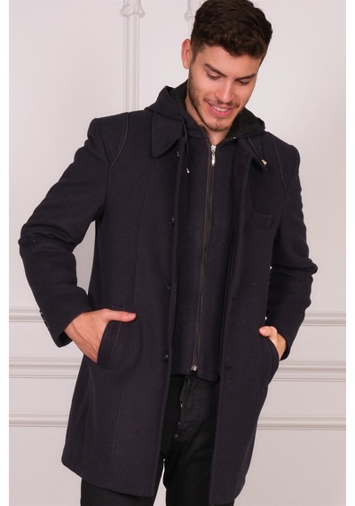Plt8335 Dewberry Erkek Palto-Desenli Lacivert-Desenli Lacivert