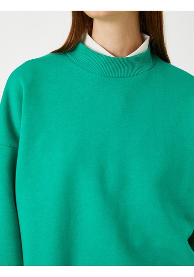 Koton Oversize Basic Sweatshirt Bisiklet Yaka İçi Polarlı Yeşil 3wal10411ık