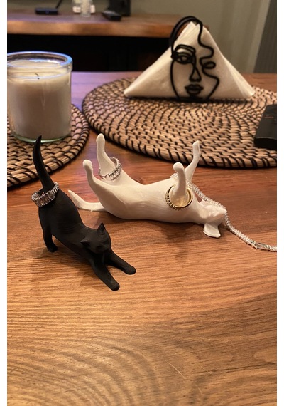 Kazanova Design Kedi Ve Köpek Takı Standı Siyah Kedi Beyaz Köpek Takı Organizeri Dekoratif