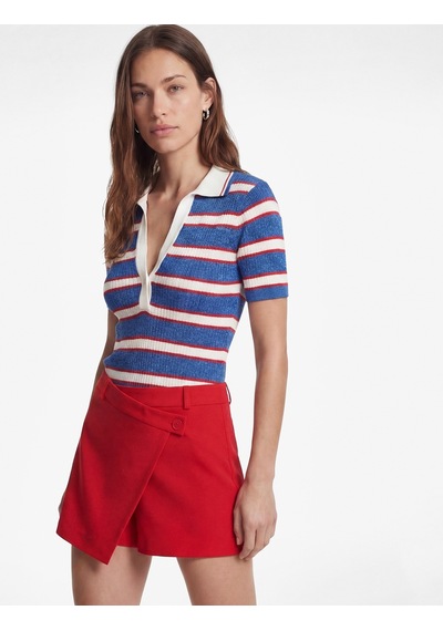 Koton Viskon Karışımlı Rayon Kumaş Polo Yaka Kısa Kollu Çizgili Triko Kazak Mavi Çizgili 6sak90189ht Koton Viskon Karışımlı Rayon Kumaş Polo Yaka Kısa Kollu Çizgili Triko Kazak Mavi Çizgili 6sak90189ht