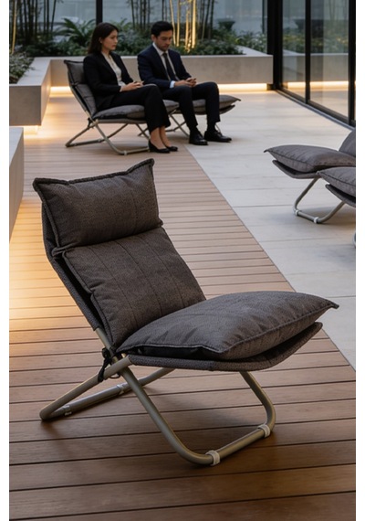 Lumis Garden Prestij Katlanabilir Lounge Koltuğu Çıkarılabilir & Yıkanabilir Kılıf, Modern Metal İskelet Antrasit