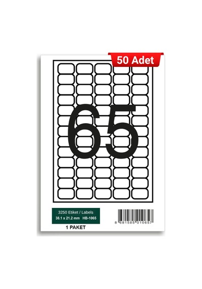 Herboy Hb-1065 38,1 X 21,2 Mm A4 Laser Etiket 50 Adet