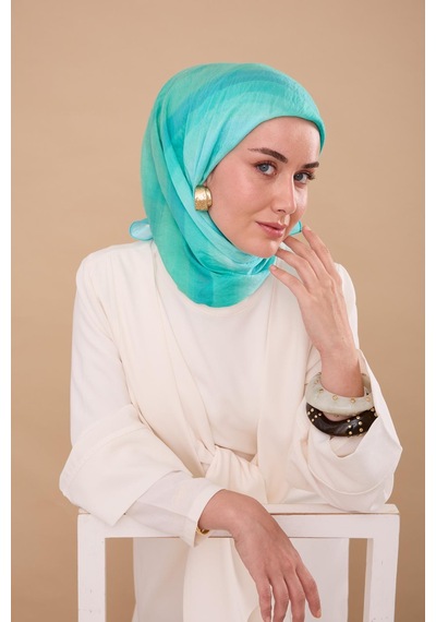 Silk Home Olinda İpek Eşarp 47005-06 Gök Mavi, Turkuaz, Su Yeşili, Yeşil, Ekru