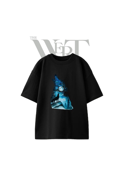 Thewert Wolf Moon 1 Tasarım Baskılı Ünisex Siyah Oversize T-shirt