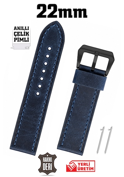 22mm Lacivert Spor Crazy Nubuk Hakiki Deri Saat Kordonu Kayış Akıllı Pimli Siyah