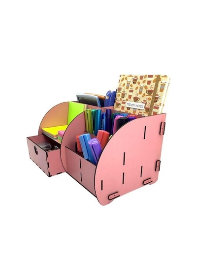 Masaüstü Düzenleyici Ahşap Organizer Seti Pembe