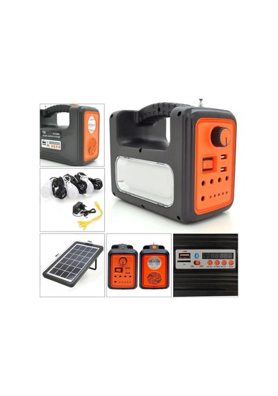 Solar Panelli Radyolu+bluetooth+mp3 Ve Telefon Şarj Özellikli Solar Kamp Lambası Turuncu