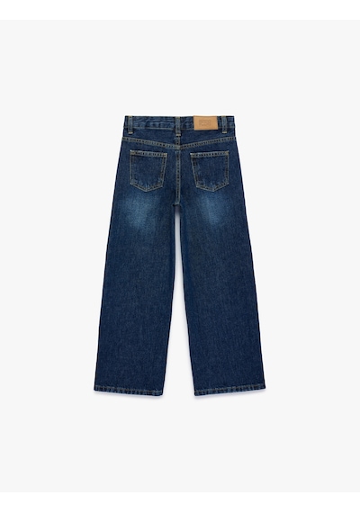 Koton Pamuklu Cepli Geniş Paça Denim Pantolon Orta İndigo 6skg40035ad İndigo