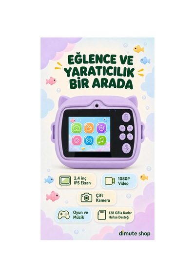 Cmr90 Çocuklar İçin Anında Baskılı Mini Dijital Kamera 1080p Çift Kameralı Mor Kedi - 902064815