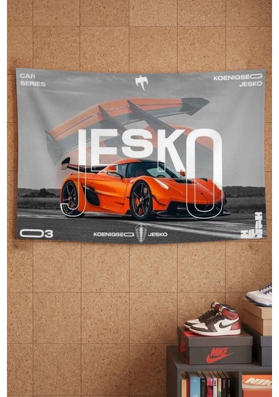 Koenigsegg Jesko Turuncu Süper Spor Araba Dekoratif Duvar Örtüsü Duvar Halısı Beyaz