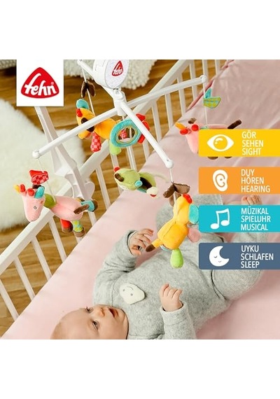 Müzik Mobil Safari - Sevimli Hayvanlı Bebek Uyku Yardımı - Bebek Mobil Müzik Kutusu Melodi - 0-5 Ay Arası Bebekler İçin Müzik Mobil Bebek Yatağı Oyuncak