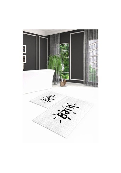 Buççin Online Mağaza Dijital Baskılı Kaymaz Yıkanabilir Bath İkili Banyo Takımı Klozet Takımı Polyester Beyaz Çok Renkli