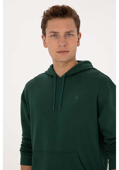 U.S. Polo Assn. Erkek Comfort Fit Kapüşonlu Koyu Yeşil Basic Sweatshirt 50313746-VR079