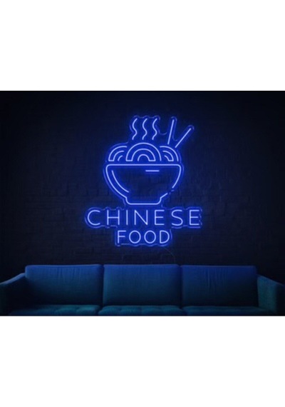 Chınese Food Yazılı Ve Şekilli Neon Tabela Mavi