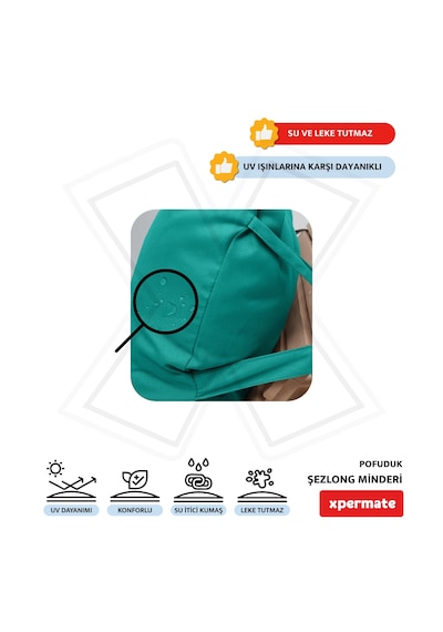 Xpermate Pofuduk Şezlong Minderi 60x180x12cm Su İtici, Turkuaz