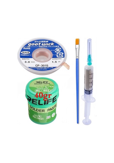 Relıfe Rl-402/ Krem Lehim Paste 183 C 40g Flux Lehim Toplama Ve Cp 1515 Lehim Emme Teli Elektronikçi Yardımcı Seti01