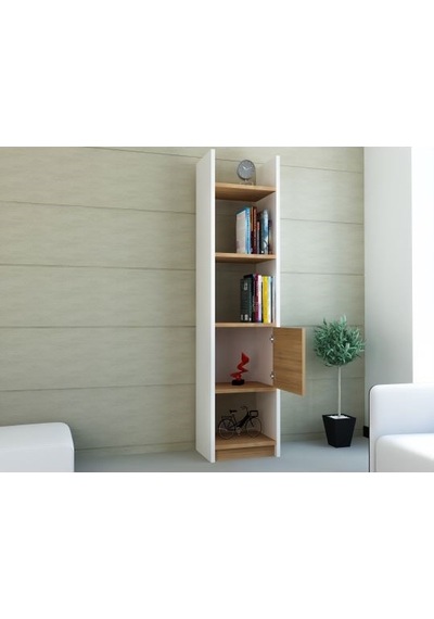 Bmdekor Kitaplık Elips 103 Tekli Beyaz Teak