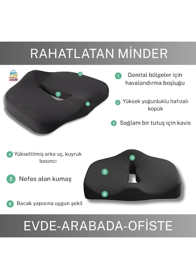 Ortopedik Basur Minderi Visco Posture Lüks Ortopedik Oturma Minderi, , Siyah, Standart