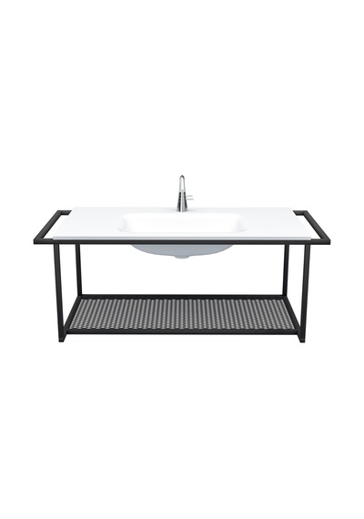 Metal Raflı Akrilik-Corian Banyo Lavabosu
