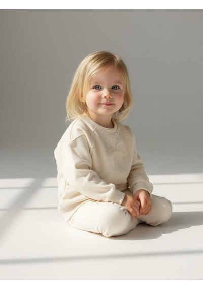 Zekids Kız Bebek Pamuklu Taşlı Fiyonk Detaylı Oversize Tasarım Sweatshirt-16558 Krem