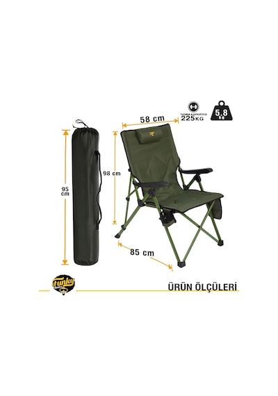 Funky Chaırs Comfort 3 Kademeli Katlanabilir Kamp Sandalyesi - Haki
