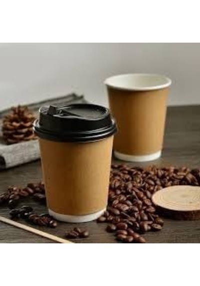 14 Oz Double Wall Kraft Görünüm Karton Bardak + Siyah Kapaklı 25'li Diğer