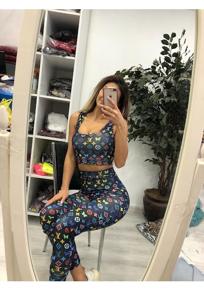 Pink Life Siyah Desenli Pantolonlu İkili Takım