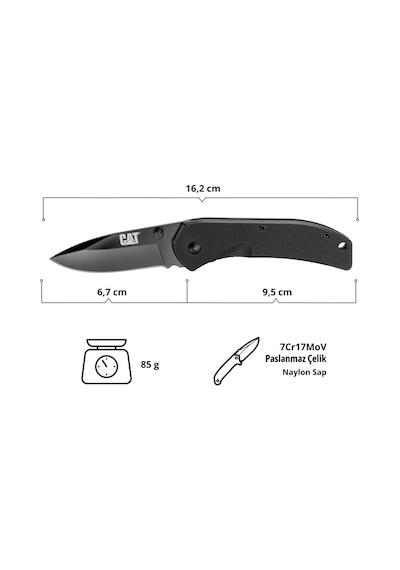 Cat Da980008 Kemer Askı Kancalı Katlanabilir 16cm Paslanmaz Çelik Siyah Kamp Çakısı Bıçağı