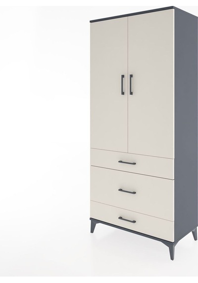 Hyperion Dolap 4 Raflı 3 Çekmeceli 2 Kapaklı 88x44x195 Antrasit-aytaşı Antrasit