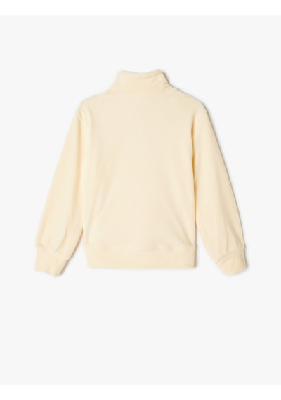 Koton Kadife Sweatshirt Dik Yaka Yarım Fermuarlı Uzun Kollu Ekru 5wkg10191ak Ekru