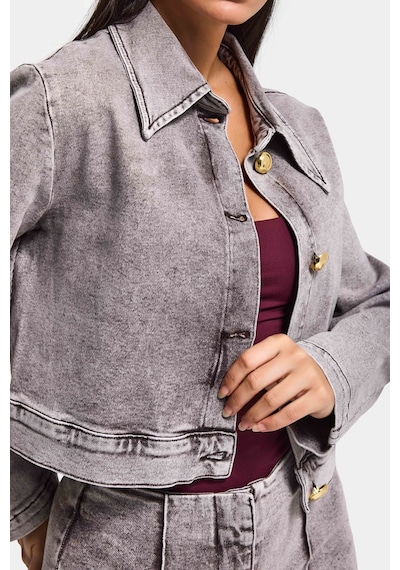 it's basic Kadın Gri 3s6-158 Crop Fit Esnek Kumaş Düğmeli Denim Ceket