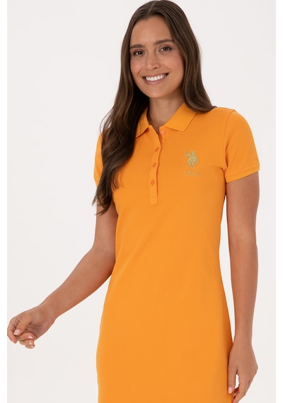 U.S. Polo Assn. Kadın Turuncu Polo Yaka Mini Boy Örme Elbise 50297457-VR051