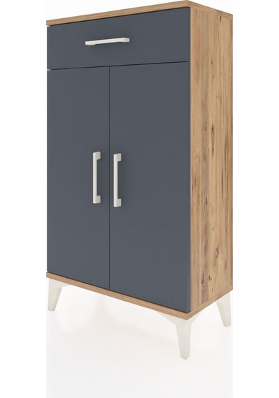 Arges Komodin 2 Raflı Tek Çekmeceli 2 Kapaklı 60x30x106 Çam-antrasit Atlas Çam