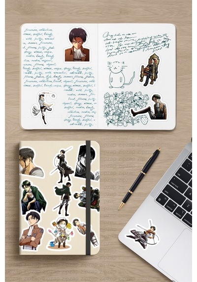 Levi Ackerman Attack On Titan Anime Telefon Laptop Yapışkanlı Folyo Sticker Paketi 20 Adet Çok Renkli
