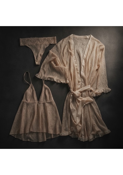 Bonbon Kadın Çeyizlik Ve Bohçalık Tül Transparan Ekru Renk Babydoll, String Ve Sabahlık 3 Lü Paket Bb2686 Bonbon Kadın Çeyizlik Ve Bohçalık Tül Transparan Ekru Renk Babydoll, String Ve Sabahlık 3 Lü Paket Bb2686