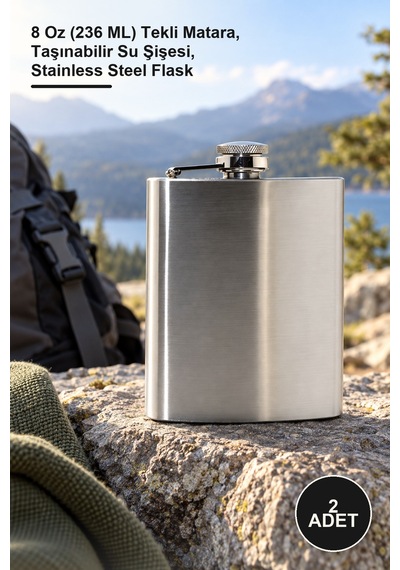 2 Adet Paslanmaz Çelik Matara 8 Oz 236 Ml Tekli Matara, Taşınabilir Su Şişesi, Stainless Steel Flask