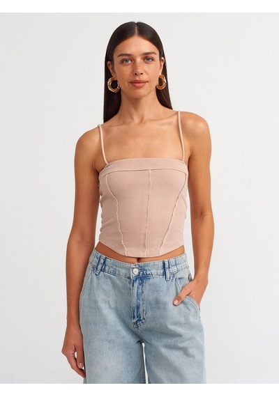 Dilvin Askılı Crop Top  Bej