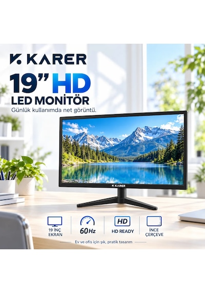 19 İnç Led Bilgisayar Monitörü 60hz Hd Ready İnce Çerçeveli Masaüstü Monitör