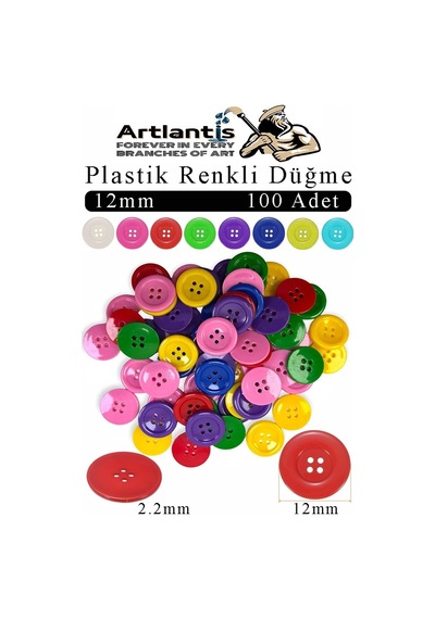 Renkli Düğme Plastik 1.2cm 100 Lü 1 Paket 12 Mm Plastik Renkli Düğme Dikiş Parlak Yuvarlak 4 Delikli Düğme Etkinlik Okul